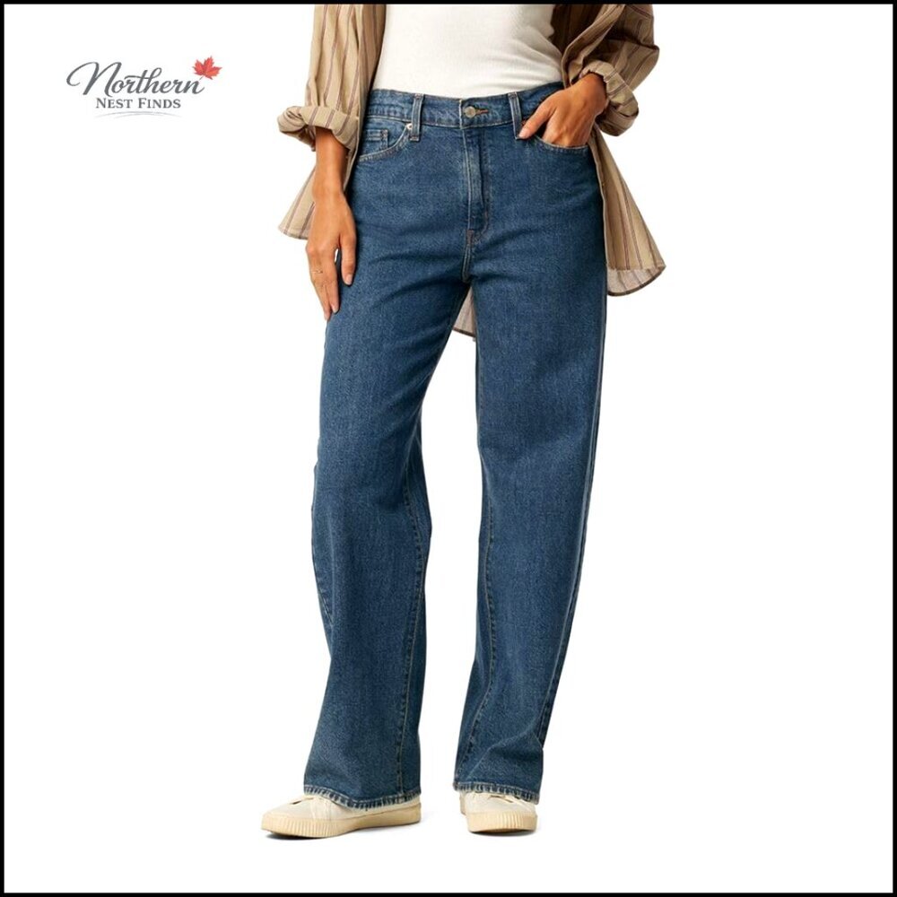 Wide Leg Jeans High Waist Loose Fit Vintage Inspired Stretch